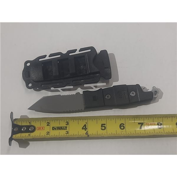 Gear Aid Kotu Fixed Blade Knife with a 3" titanium-coated tanto-style blade, featuring both straight