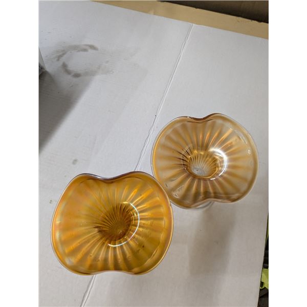 2 glass candle holders, orange