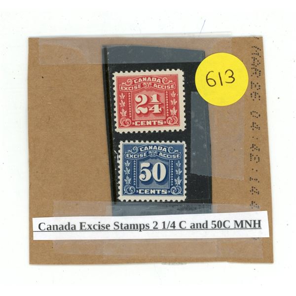 Canada Excise Stamps 2 1/4 C and 50C MNH.