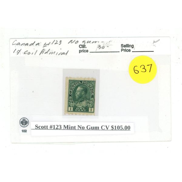 Scott #123 Mint No Gum CV $105.00.