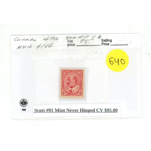 Scott #91 Mint Never Hinged CV $95.00.