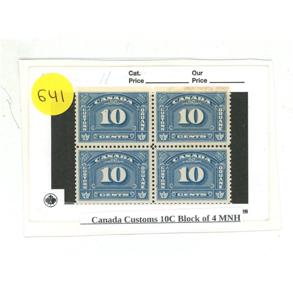 Canada Customs 10C Block of 4 MNH.