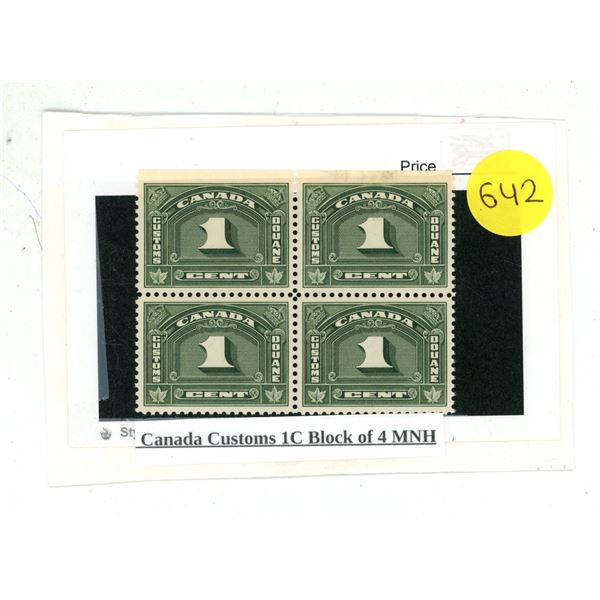 Canada Customs 1C Block of 4 MNH.