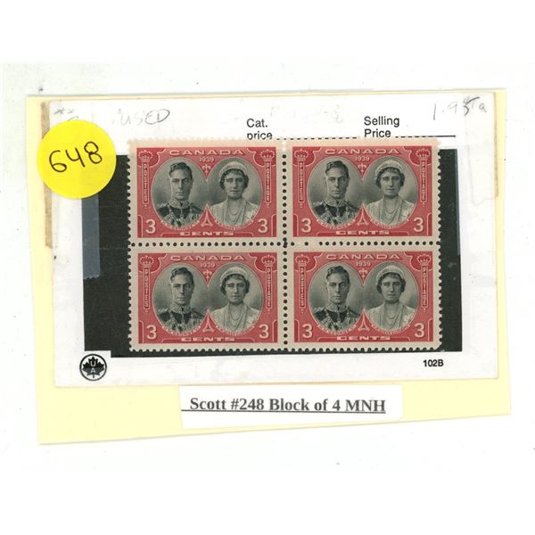 Scott #248 Block of 4 MNH.