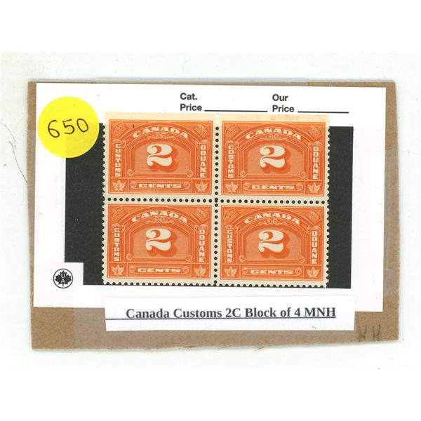 Canada Customs 2C Block of 4 MNH.