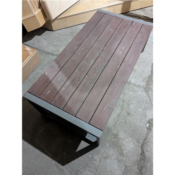 patio/coffee table, metal frame, pine board top, 43x21.5x12"