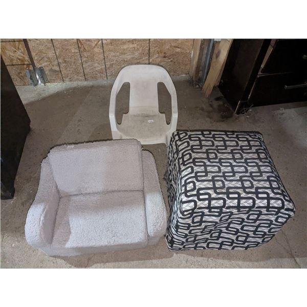 kids patio/lawn chair, kids plush folding chair/futon, mini ottoman/cat house combo with cover
