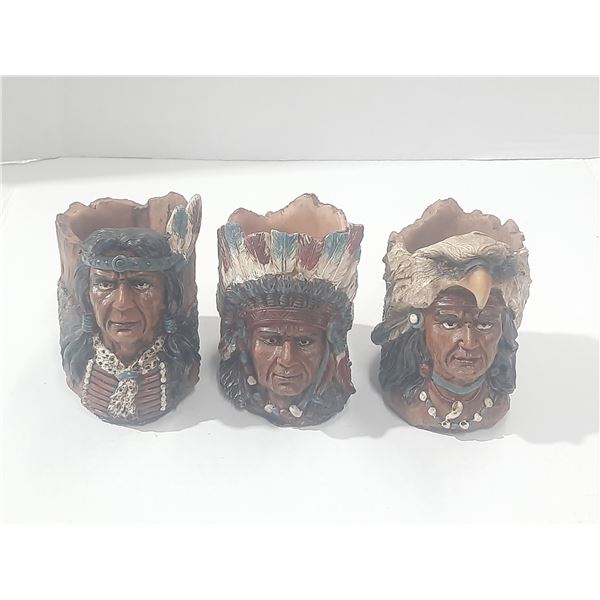 (3) Vintage Native American chief bust.