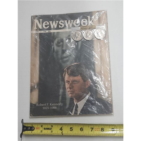 Vintage Newsweek magazine from June 17, 1968, featuring a cover image of Robert F. Kennedy with (3) 