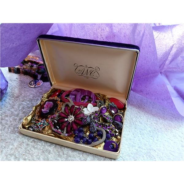 Purple Velvet Jewelry Box with Jewelry.
