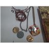 Image 4 : Vintage Jewelry Tin with Jewelry and Tokens/Coins.