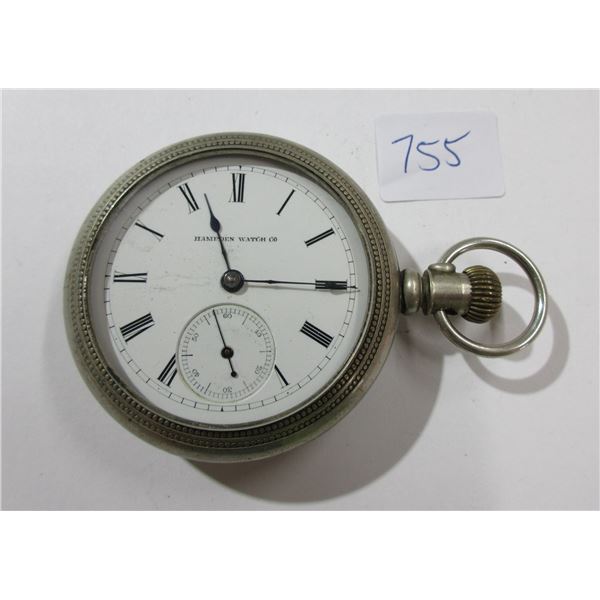 ANTIQUE HAMPDEN 18S 7J, POCKET WATCH, NEEDS ATTENTION