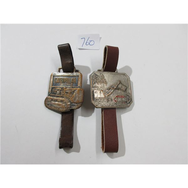 2- VINTAGE POCKET WATCH FOBS, CATERPILLAR, P&H SERVICE