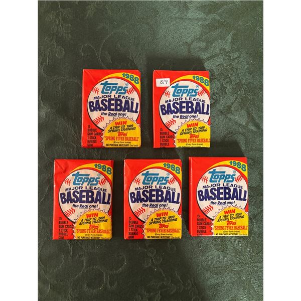 1988 Topps Baseball Wax Packs (5 Unopened Packs)