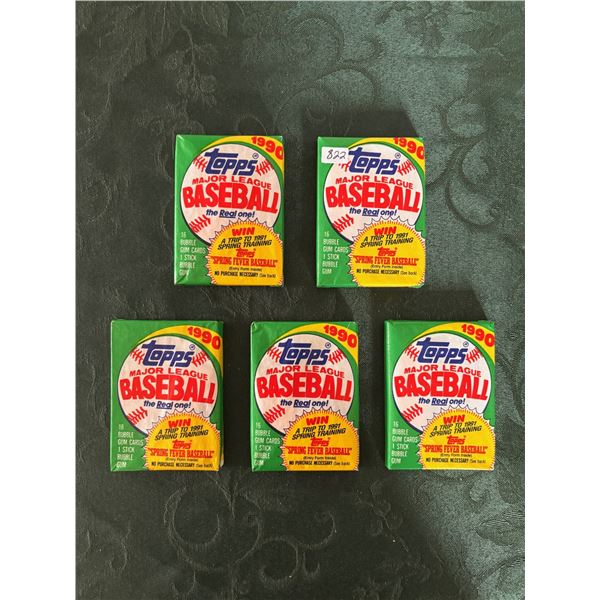 1990 Topps Baseball Wax Packs (5 Unopened Packs)