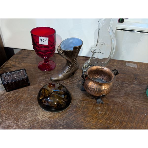 Moon Bottle, Boot, Footed Copper Pot, Paperweight, Goblet