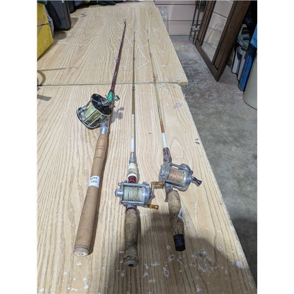 3 fishing rods, 5' long, one heavy duty