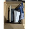Image 1 : box of wireless tech, thermometers, gps, router, etc.