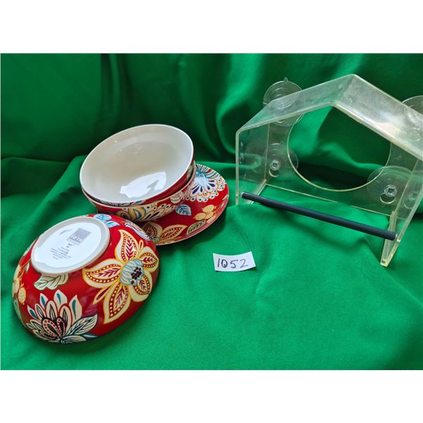 Window Bird Feeder, Colourful Bowls & Plate