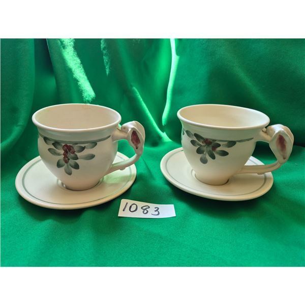 Unique Bunny Pottery Cup & Saucers (2)