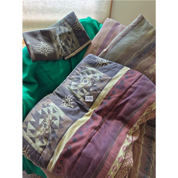 Navajo Style/Pattern Quilt, (2) Shams, (2) Accent Pillows (Fair-Good Condition)