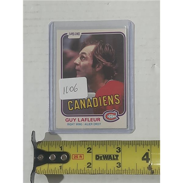 1981-82 O-Pee-Chee hockey card featuring Montreal Canadiens forward Guy Lafleur.