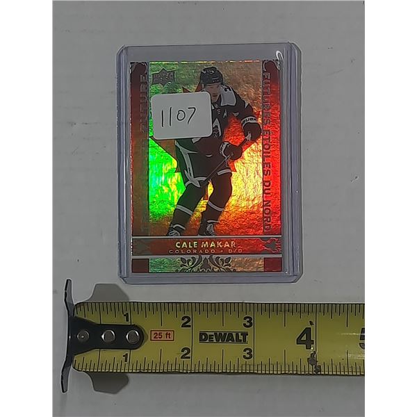 2020-21 Upper Deck Allure Cale Makar hockey card featuring a distinct rainbow foil finish.