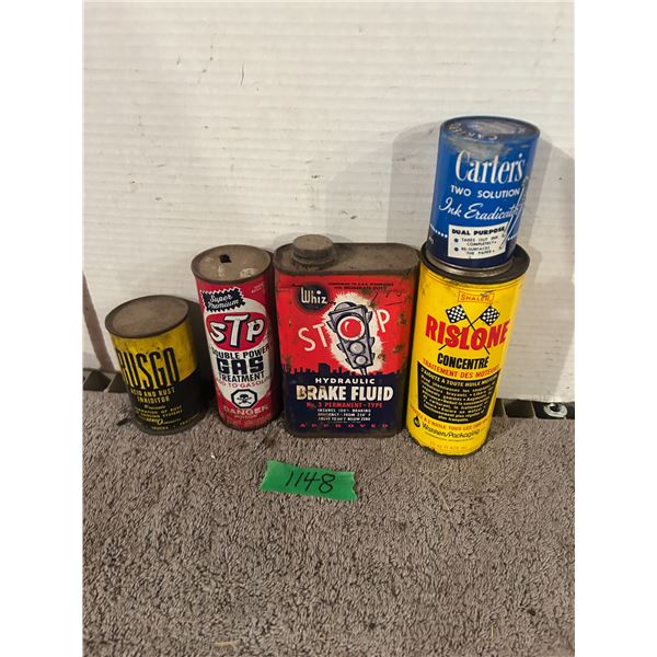 (5) Tins – Whiz, STP, Rislone, Rusgo, Carter’s