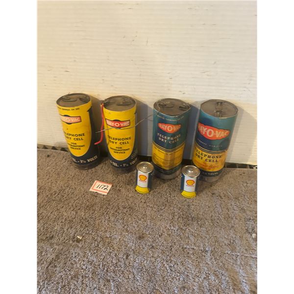 (4) Ray-O-Vac Batteries, (2) Shell Advertising Batteries