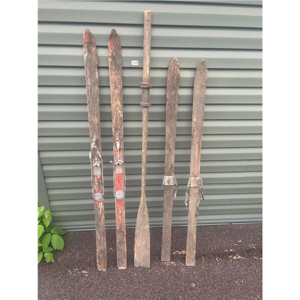 (2) Sets Wooden Skis, (1) Oar