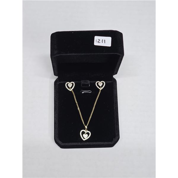 NEW 14K Gold Plated 2 Piece Heart Set