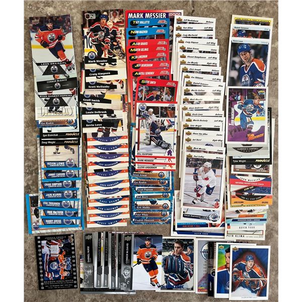 1240 – Edmonton Oilers Hockey Cards. Lot of 102 different cards. Mixed Brands. Mixed years.
