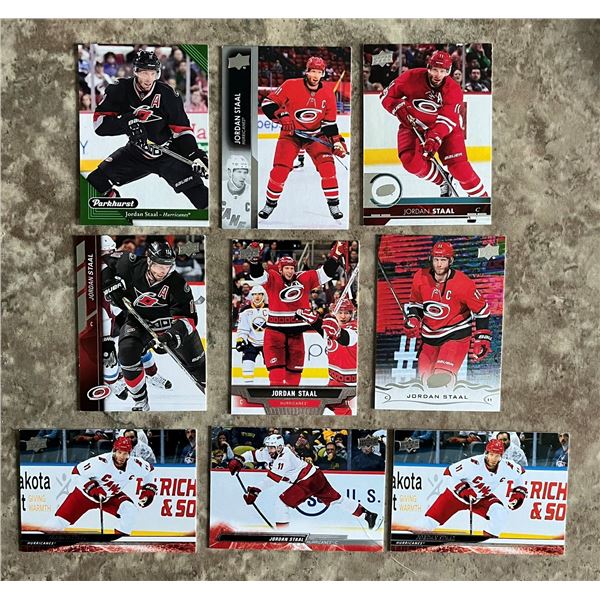 1246- Jordan Staal lot of 9 hockey cards. Stanley Cup Champ. Conn Smyth Winner. Captain.