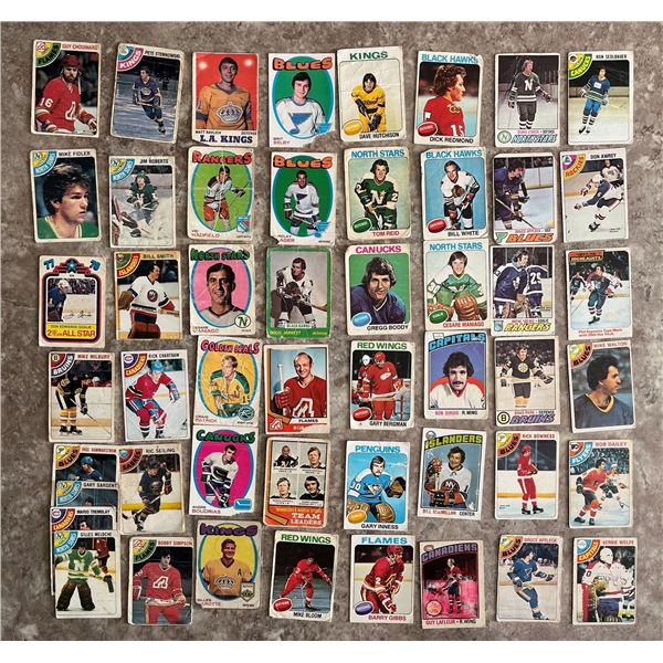 1248- Lot of 50 vintage 1970s O Pee Chee (OPC) Hockey Cards. Poor condition. Paper loss. Soft corner