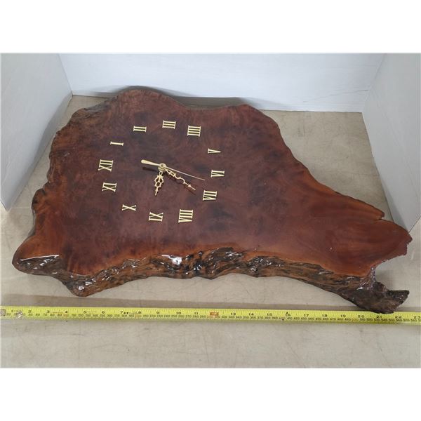 Vintage wood live edge clock- works- 12" by 22"