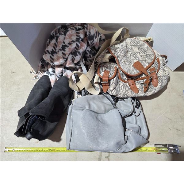 2 purses, shoes and scarf- size 11 shoes