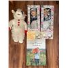 Image 1 : Twin porcelain dolls, lamp chop and flower garden book