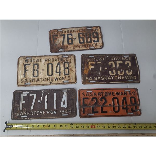 1949, 1951, 1954, 1950, 1957 Saskatchewan Licence Plates.