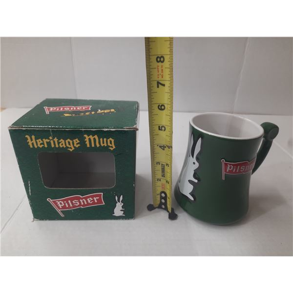 Pilsner "Heritage Mug" beer stein, a collectible ceramic cup branded with the iconic Saskatchewan br