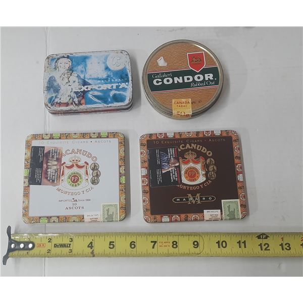Vintage tobacco items, including a circular Gallaher's Condor Rubbed Out tobacco tin.