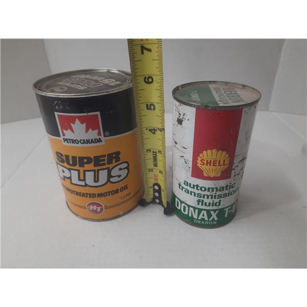 Vintage 1-litre Petro-Canada "Super Plus" hydrotreated motor oil empty tin and vintage 1-quart metal