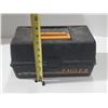 Image 10 : Vintage Fenwick Woodstream tackle box is labeled the "EAGLE II", packed with various fishing lures, 