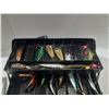 Image 7 : Vintage Fenwick Woodstream tackle box is labeled the "EAGLE II", packed with various fishing lures, 
