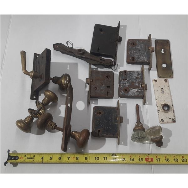 Box of Vintage Door Passage Hardware.