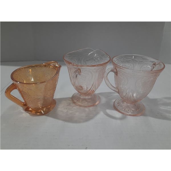 Pink Depression Style Cream and Sugar and Carnival Creamer.