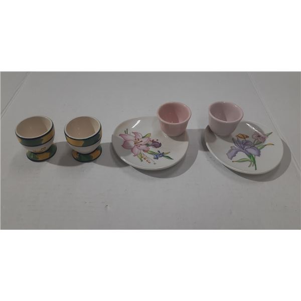 (2) Cameron Egg Cup and Saucer and (2)Thailand Egg Cups.