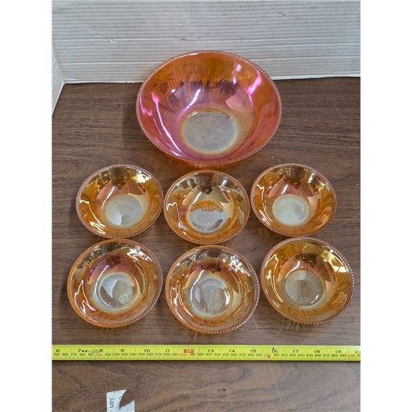 Iris and hearing bone depression glass fruit bowl and nappies