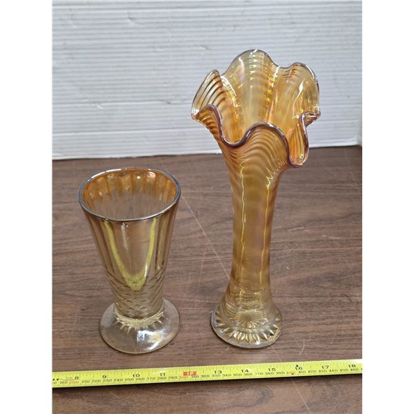 2 Carnival glass style vases- 7"H and 10"H