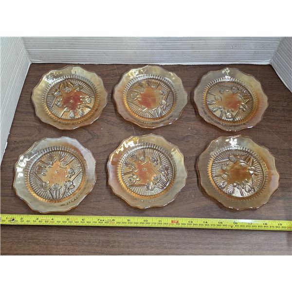 6 Iris and hearing bone depression glass sausers- 5.5"W