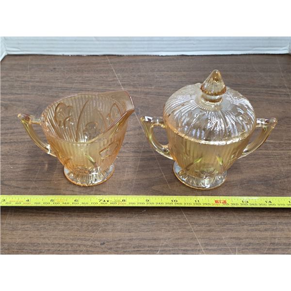 Iris and hearing bone depression glass cream and sugar